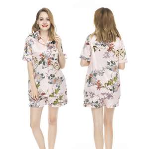 Conjunto de Pijama Corto de Satén Personalizado para Mujer, Estampado Floral, Ribete en Contraste de Lujo, Cintura Elástica, Ropa de Dormir ODM - Product Image 6