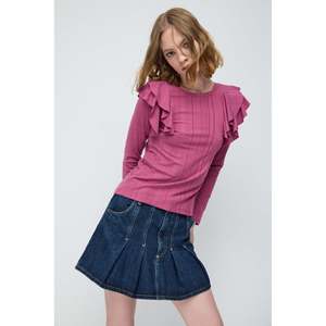 Blusa de Satén Turca con Mangas con Volantes, Decoración de Encaje Bordado, Cuello Alto, Camisa Larga para Mujer, Estilo Casual y Formal, Talla XL - Product Image 3