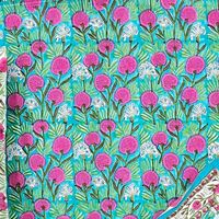 Turquoise bleu rose Floral reine-taille ensemble de literie 100% coton classique décor vibrant taies d'oreiller assorties Textile écologique