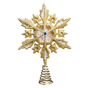 OEM ODM 8 Inch Glittered Filigree Snowflake Christmas Tree Topper/Home Decor Ornaments Gold Holographic