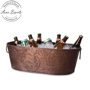 Bañera de cobre para bebidas con diseño de hojas y asas para fiestas, perfecta para enfriar botellas de vino y cerveza - Product Image 1