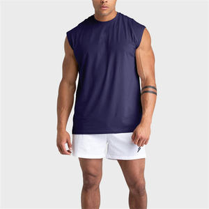 Débardeurs de gymnastique surdimensionnés personnalisés hommes grande taille noir coton sans manches col rond t-shirt unisexe décontracté mode en gros - Product Image 3