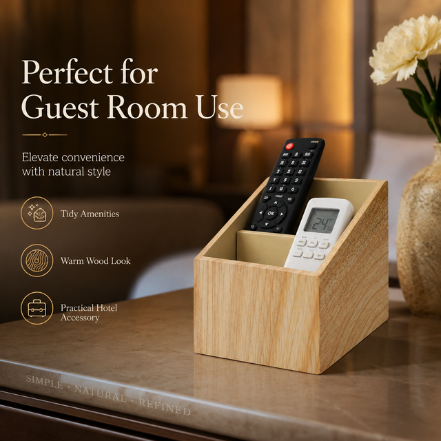 Remote Control Organizer Wood Remote Control Box Wooden Desk Organizer for Hotel Room Desktop and Countertop Use