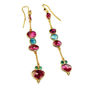 Pendientes colgantes largos de turmalina para mujer, Plata de Ley 925, chapado en oro Natural, piedras preciosas multicolor, joyería de moda - Product Image 4