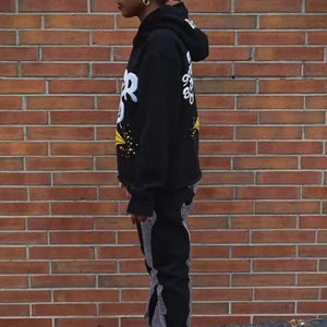 เสื้อมีฮู้ดแขนยาวสำหรับผู้ชาย, สินค้ามาใหม่เสื้อมีฮู้ดปักลาย3D สีพื้นสำหรับปกพิมพ์ลายพัฟ - Product Image 3