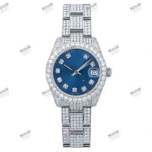Montre en diamant Moissanite VVS de 36mm entièrement personnalisée avec cadran en opale bleue Montre glacée de luxe en acier inoxydable de style Hip Hop élégante - Product Image 2