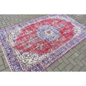 Turkish 5x8.2 ft Rug, Large Vintage Rug, <b>Red</b> Patchwork <b>Wool</b> Rug - Product Image 2