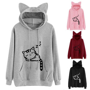 2025 Unisex <b>Cute</b> Ears Nonwoven Breathable Lined Fleece <b>Hoodie</b> 100% Cotton Regular Fit Thermal Top Adjustable Embroidered - Product Image 1