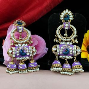 Elégant tenue de fête violet acrylique belle indienne ethnique traditionnelle Kundan bijoux pour femmes boucles d'oreilles indiennes pour femmes - Product Image 1