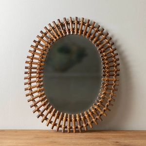 Miroirs muraux en rotin ovale tissé à la main de style vintage marron foncé écologique pour salon chambre à coucher décor à la maison - Product Image 2