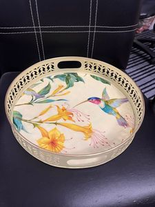 Poignée de plateau en métal rond imprimé émaillé galvanisé de haute qualité en métal antique CO Design de ferme moderne pour les occasions de Diwali - Product Image 3