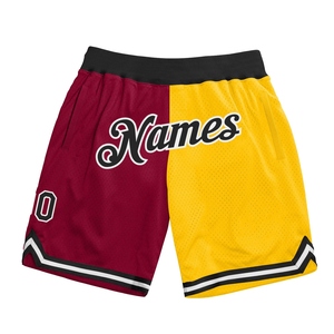 Industrie Direct Engro Sportswear Pantalones cortos de baloncesto Custom Maroon Black-Gold Authentic Throwback Split Fashion Basketball Shorts - Product Image 1