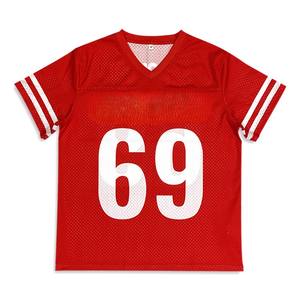 เสื้อฟุตบอลผู้ชายสีแดง ผ้าตาข่าย หมายเลข 69 คอวี แขนสั้น ชุดกีฬา เสื้อทีมกีฬา เสื้อซ้อมแบบกำหนดเอง - Product Image 1