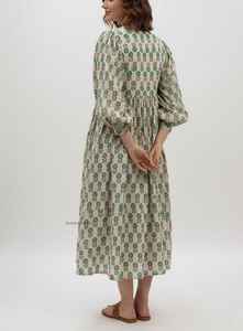 <b>Bohemian</b> Kyra Midi <b>Dress</b> Hand Block Printed Cotton Casual Women String Closer <b>Dress</b> - Product Image 3