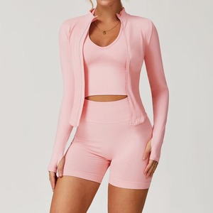 Ropa de entrenamiento de 1/2 piezas, Conjunto de sujetador deportivo para mujer, traje de Yoga, cremallera, mallas de Fitness, trasero fruncido - Product Image 5