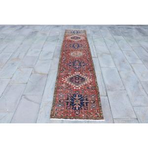 Turkish 2.1x9.8 ft Rug, Vintage Rug, <b>Red</b> Plants & trees Rug <b>Wool</b> - Product Image 1