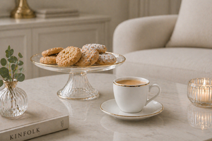 Durable Porcelain Set 6-pcs Round Espresso Coffee Cups w/ Saucers 10 cl (3.38 fl oz) Elegant Luxury Refined Design Gold Excelsa - Product Image 3