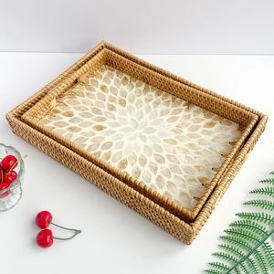 Neutral Color Rattan Serving <b>Tray</b> With Round Shape Great For Coastal Decor Minimalist <b>Kitchens</b> And Everyday Entertaining - Product Image 3