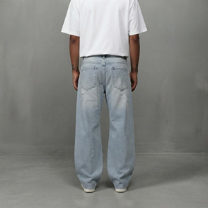 Hot Selling article custom Embroidered Streetwear Hip Hop Straight Fit Denim Jeans for Men's Breathable Washed baggy fit man pan - Product Image 2