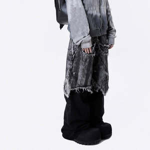 กางเกงยีนส์เอวสูงทรงแบ็กกี้ สไตล์วินเทจฟอกสี ขาดๆ แต่งกระดุม ทรงขาบาน สตรีทแวร์ฮิปฮอป - Product Image 6