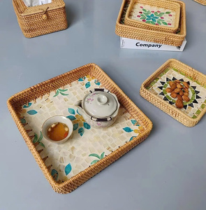 Lot de 3 plateaux de service en rotin organisateur bon prix coquillage naturel décor de fruits paniers de rangement mosaïque plateau de rangement des aliments - Product Image 3
