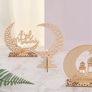 Décoration de table en bois en forme de croissant de lune pour l'Aïd Moubarak avec un design de mosquée et d'étoile découpés pour une élégance festive classique - Product Image 6