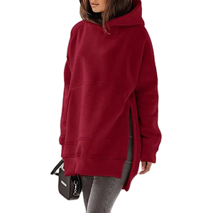 <b>Women</b> Oversized Maroon <b>Hoodie</b> Side Slit Loose Fit <b>Longline</b> Cotton Fleece Pullover Trackstar OEM Private Label - Product Image 1