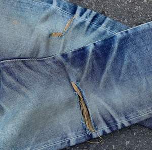 Pantalon baggy en jean pour hommes, droit, déchiré, avec lettre, imprimé, avec bouton brodé, style de rue rétro, respirant - Product Image 6