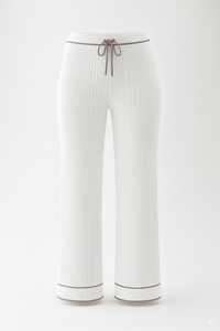 Salopette décontractée à jambes larges en tricot côtelé tendance avec cordon de serrage et détails contrastés en gros pour femmes à taille haute - Product Image 4