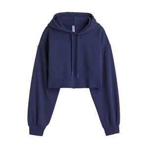 เสื้อฮู้ดดี้ผ้าฝ้ายฟลีซทรงโอเวอร์ไซส์แบบครอปสำหรับผู้หญิง แขนเสื้อแบบดรอปโชว์เดอร์  ขอบดิบ สไตล์ลำลองแนวสตรีท - Product Image 3