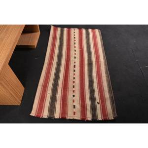 Alfombra turca tradicional de área grande 2.9x5ft Rojo Beige Kilim Lana Respaldo de látex Forma rectangular abstracta para pasillo 10mm - Product Image 1