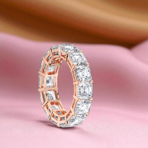 10.00 Carat E-F/VVS-VS Moissanite Asscher Cut Diamond Eternity Band <b>Ring</b> Made in Silver <b>For</b> Her - Product Image 3