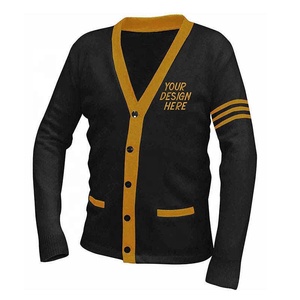 Wholesale Knit Varsity Cardigan Stripes Sweater for Greek Fraternity 100% Soft Acrylic With <b>Custom</b> Patches and Letters Knitwear - Product Image 2