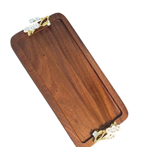 Bandeja de madera con mango de Metal con acento Floral sólido, bandeja personalizable para aperitivos, cuenco para Fideos, bandeja para servir para Hotel, restaurante, Catering, café - Product Image 4