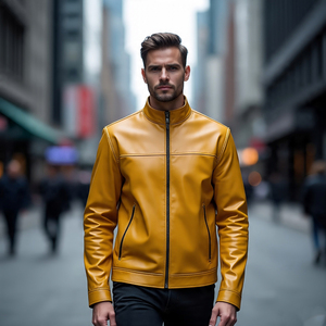 เสื้อโค้ทหนังแท้สำหรับผู้ชาย, เสื้อโค้ทหนังวัวแท้ติดซิปปกตั้งไซส์ใหญ่พิเศษเสื้อโค้ทขี่มอเตอร์ไซค์ - Product Image 3