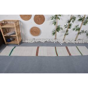 Alfombra moderna de lana a rayas blancas, tejido hecho a mano de 1,5x9 pies, diseño rectangular de rompecabezas para sala de estar, pasillo, respaldo de látex - Product Image 1