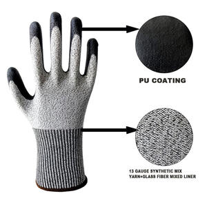Gants de sécurité de travail en nylon HPPE noir durable 13G XL, gants de travail en PU, gants résistants aux coupures niveau 5 - Product Image 5