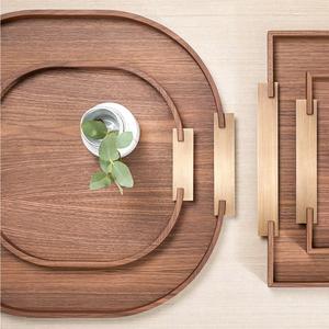 Bandeja de madera de lujo para almacenamiento y servicio con elegantes asas laterales de latón, acabado liso, para cocina, comedor, mesa de café, decoración del hogar. - Product Image 3