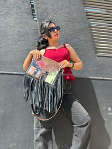 Nuevo estilo occidental, bolso de estadio transparente con flecos de cuero labrado pintado a mano, bolso cruzado transparente de concierto de cuero labrado genuino único - Product Image 3