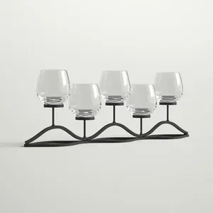 Bougeoir élégant à 5 branches en métal noir revêtu de couleur noire pour la décoration d'éclairage de table en verre et en céramique pour la maison et l'hôtel - Product Image 6