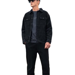 Chaqueta vaquera negra Lavada de alta calidad personalizada 2023 chaqueta vaquera de algodón 100% con logotipo de impresión personalizado para hombres - Product Image 1