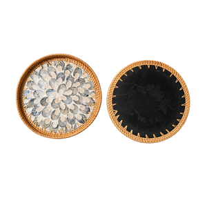 Bandeja redonda de ratán de alta calidad hecha a mano con incrustación de perla Madre, bandeja para servir, decoración, buen precio, de Vietnam - Product Image 2