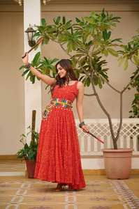 Vestido DE TRABAJO Gamathi para mujer para el Festival Navratri, vestido Garba tradicional bordado pesado de 12 metros con ropa de fiesta Choli - Product Image 5