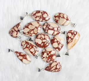 Venta al por mayor estilo bohemio Natural Mookaite Jasper colgante plateado bisel ajuste para reventa - Product Image 1