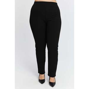<b>Plus</b> <b>Size</b> Cotton Winter <b>Trousers</b> with Elastic Waistband, <b>Black</b> - Product Image 1