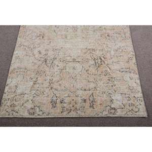 Tapis turc vintage, tapis de sol de 3,8x7,2 pieds, tapis à bordures blanches et brunes - Product Image 5