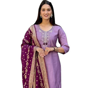 Proveedor de fabricación india Diwali & Holi festivo especial Lovender Color cuello redondo tradicional Kurti diseño personalizado disponible - Product Image 1