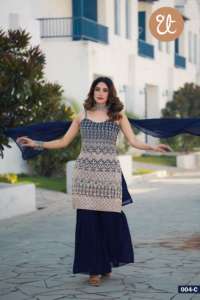 Traje elegante de verano de estilo tradicional indio para mujer vestido Sharara bordado con Salwar Kameez y Dupatta trabajado para mujeres - Product Image 2