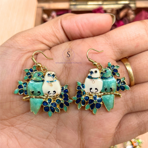 Diseñador indio hecho a mano Tota y Mena Jhumkaas pendientes esmalte trabajo gota colgante pájaros pendientes para fiesta de boda de mujer - Product Image 3