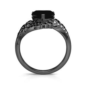 Jeulia Rose Gold Plated Sterling Silver <b>Black</b> Heart Wings Promise <b>Ring</b> - Product Image 4